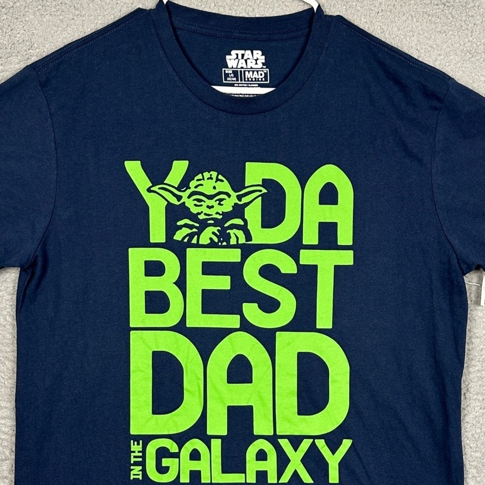 NEW Star Wars Mad Engine T-Shirt Mens Large Blue Yoda Graphic Tee Short Sleeve